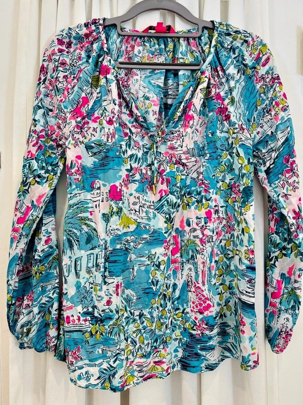 Lilly Pulitzer Floral Blouse in Blue & Pink Size XS Like New